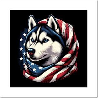 Siberian Husky Dog, Patriotic America Bandana, USA Posters and Art